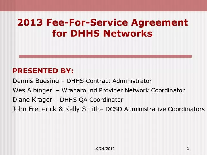2013 fee for service agreement for dhhs networks