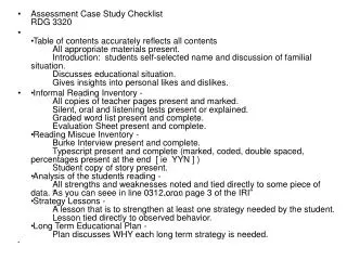 Assessment Case Study Checklist RDG 3320