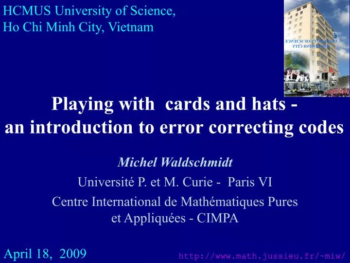 playing with cards and hats an introduction to error correcting codes