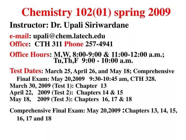 chemistry 102 01 spring 2009
