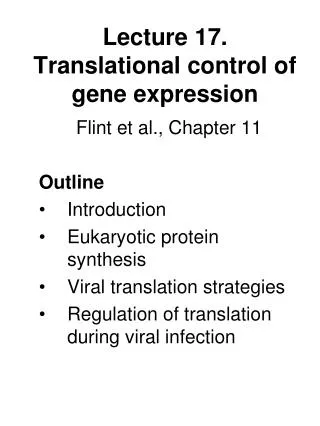 Lecture 17. Translational control of gene expression