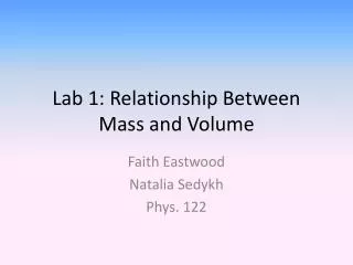 Lab 1: Relationship Between Mass and Volume