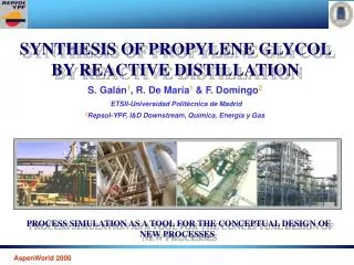 SYNTHESIS OF PROPYLENE GLYCOL BY REACTIVE DISTILLATION