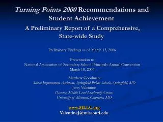 Preliminary Findings as of March 13, 2006 Presentation to