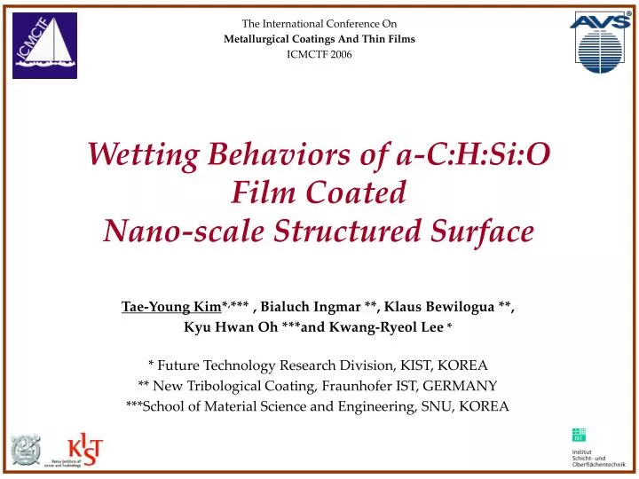 wetting behaviors of a c h si o film coated nano scale structured surface