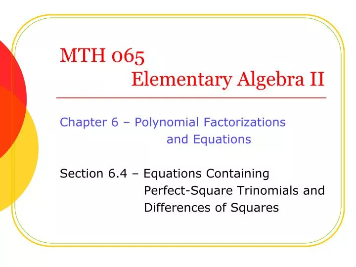 mth 065 elementary algebra ii