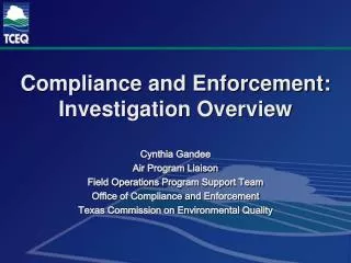Compliance and Enforcement: Investigation Overview