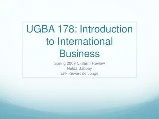 UGBA 178: Introduction to International Business
