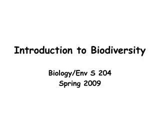 Introduction to Biodiversity