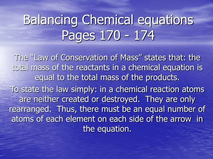 balancing chemical equations pages 170 174