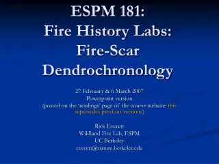 ESPM 181: Fire History Labs: Fire-Scar Dendrochronology