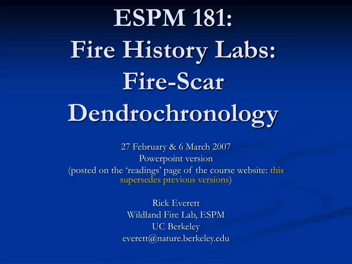 espm 181 fire history labs fire scar dendrochronology