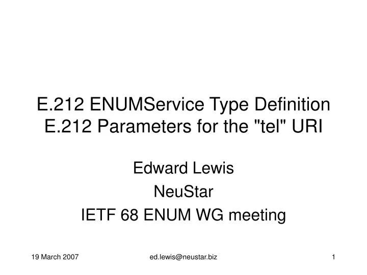 e 212 enumservice type definition e 212 parameters for the tel uri