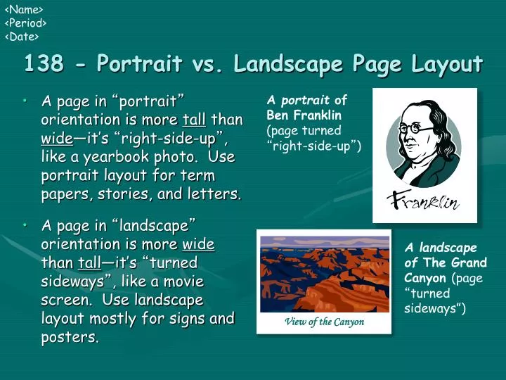 138 portrait vs landscape page layout