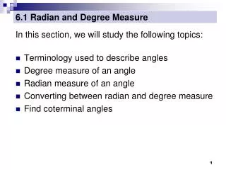 6.1 Radian and Degree Measure