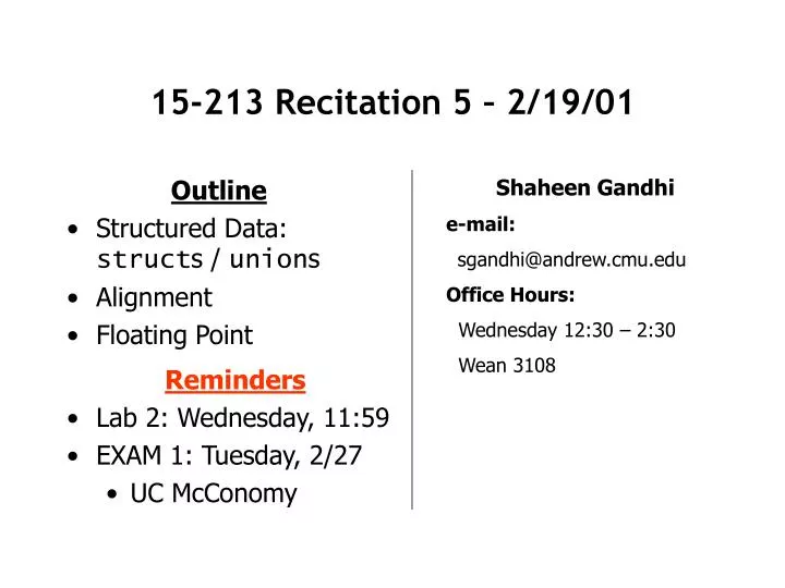 15 213 recitation 5 2 19 01