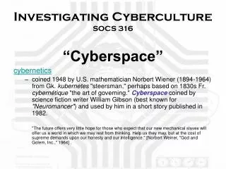 Investigating Cyberculture SOCS 316