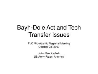 Bayh-Dole Act and Tech Transfer Issues