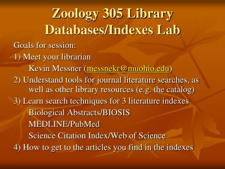 zoology 305 library databases indexes lab