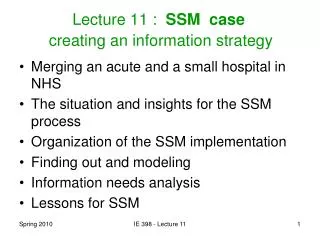 Lecture 11 : SSM case creating an information strategy
