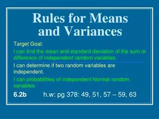 Rules for Means and Variances