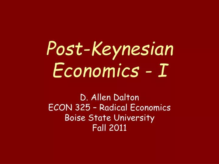 post keynesian economics i