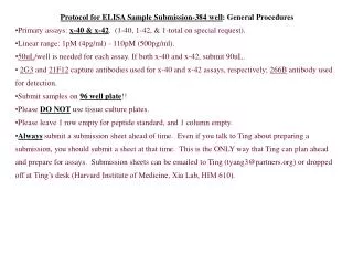 Protocol for ELISA Sample Submission-384 well : General Procedures