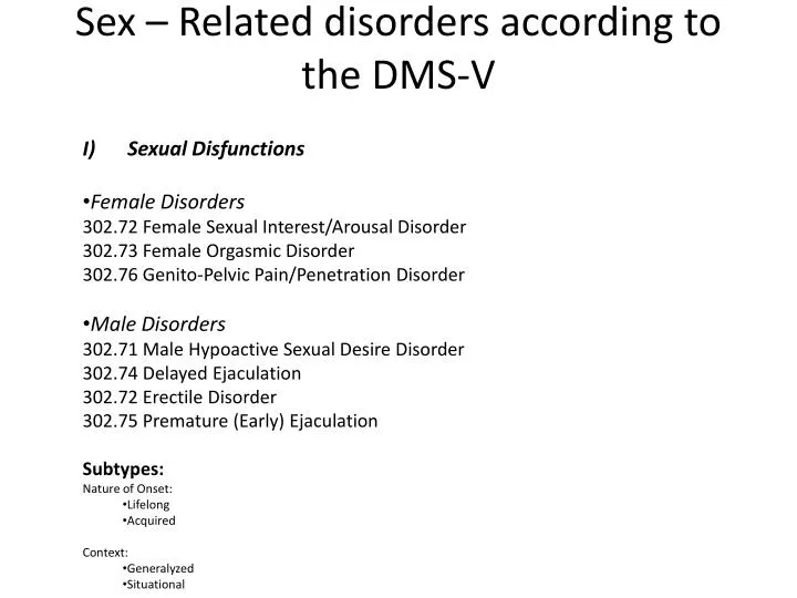 sex related disorders according to the dms v