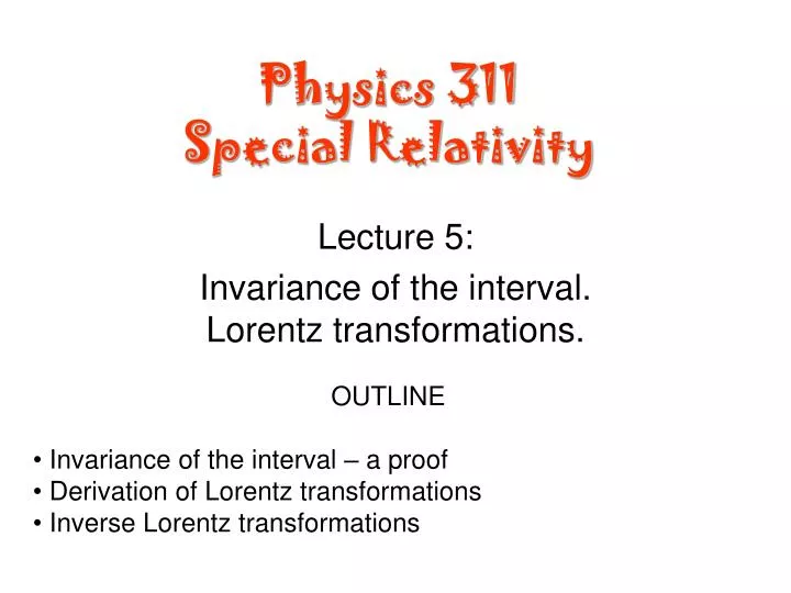 physics 311 special relativity