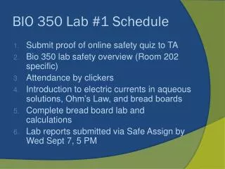 BIO 350 Lab #1 Schedule