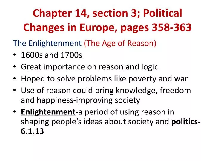 chapter 14 section 3 political changes in europe pages 358 363