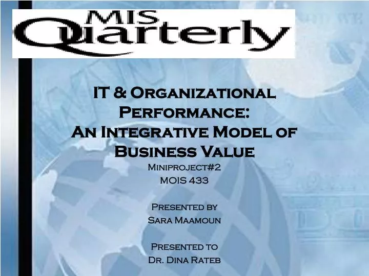 it organizational performance an integrative model of business value