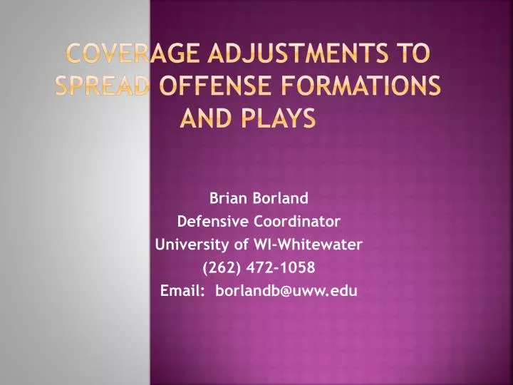 coverage adjustments to spread offense formations and plays