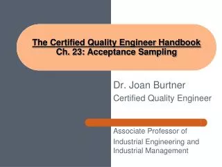 The Certified Quality Engineer Handbook Ch. 23: Acceptance Sampling