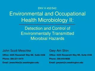 ENV H 452/542: Environmental and Occupational Health Microbiology II: