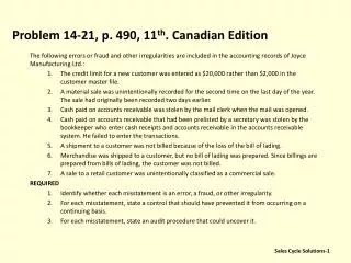 Problem 14-21, p. 490, 11 th . Canadian Edition