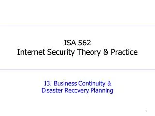 13. Business Continuity &amp; Disaster Recovery Planning