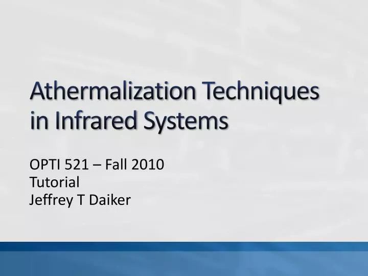 athermalization techniques in infrared s ystems