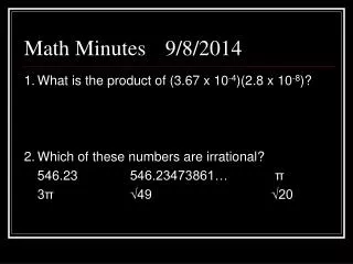 Math Minutes 	9/8/2014