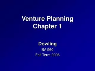 Venture Planning Chapter 1