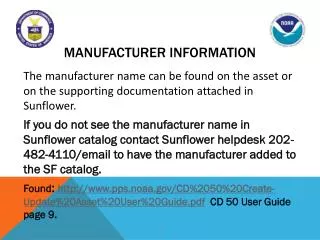 Manufacturer Information