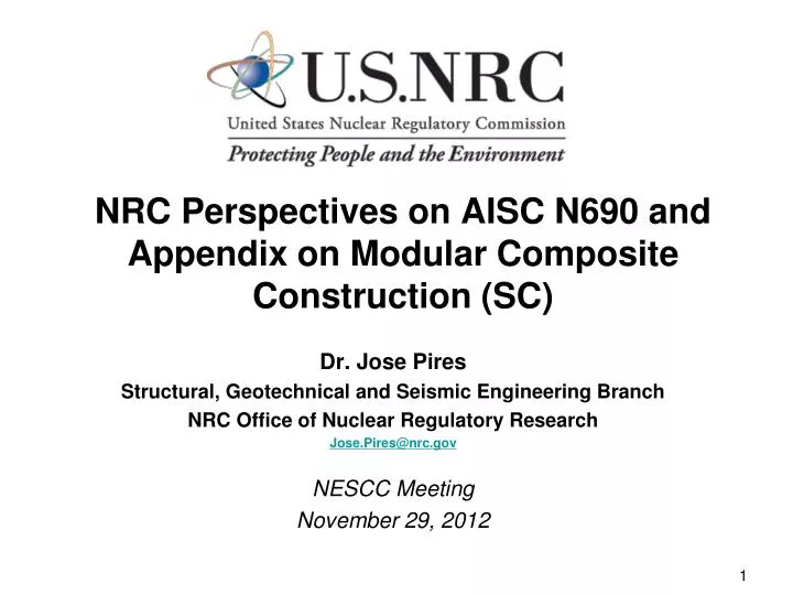 nrc perspectives on aisc n690 and appendix on modular composite construction sc