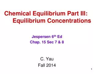 Chemical Equilibrium Part III: Equilibrium Concentrations