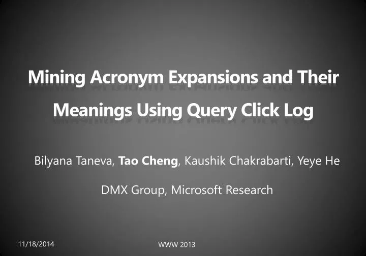 mining acronym expansions and their meanings using query click log