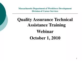 Massachusetts Department of Workforce Development Division of Career Services