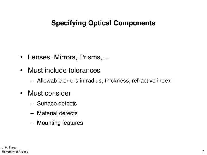 specifying optical components