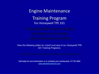 Engine Maintenance Training Program For Honeywell TPE 331