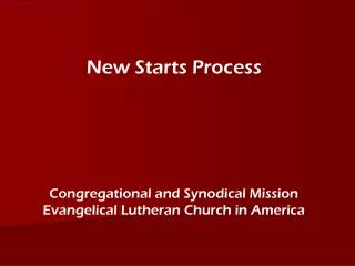 New Starts Process Congregational and Synodical Mission Evangelical Lutheran Church in America