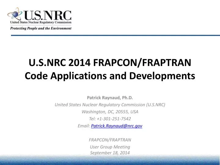 u s nrc 2014 frapcon fraptran code applications and developments