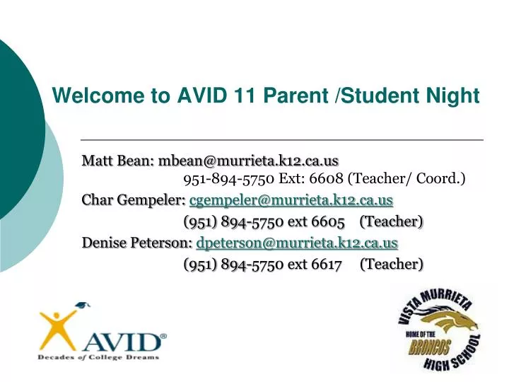 welcome to avid 11 parent student night